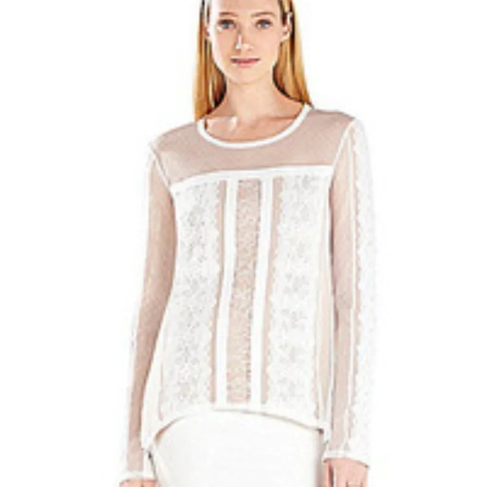 BCBG MaxAzria Addyson Blocked Lace Blouse - Picture 1 of 9